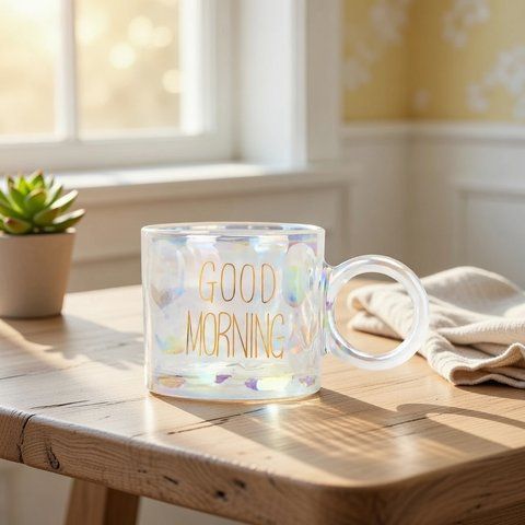 Скляна чашка &laquo;Good Morning&raquo; з райдужним переливом, прозора, 270 мл 9106-007 фото