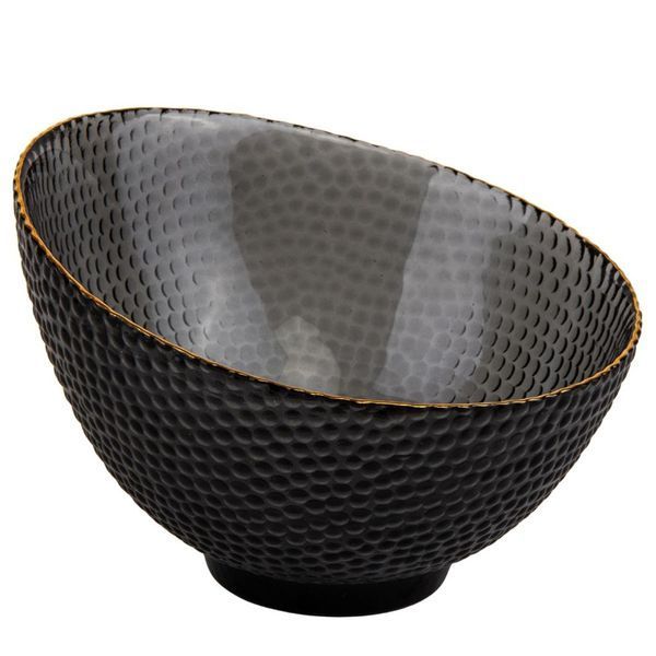 Салатник скляний &ldquo;Bubble&rdquo; 17,5&times;12&times;7 см, димчасто-сірий із золотим обідком 9219-026 фото