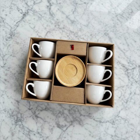 Набір порцелянових чашок з бамбуковими блюдцями "Coffee", 100 мл&times;6 шт 289-423 фото