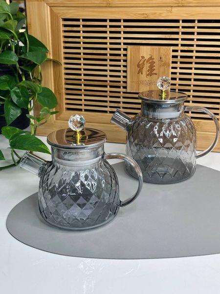 Чайник заварювальний "Срібний ромбус" з боросилікатного скла з металевою кришкою, 1500 мл 102-1182 фото