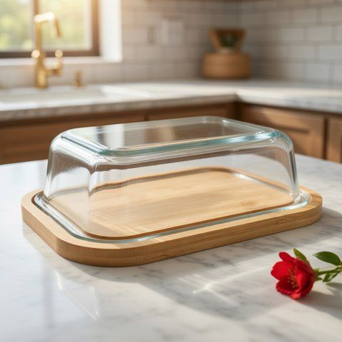 Підставка бамбукова зі скляною кришкою прямокутна 23,7&times;18,2&times;7,8 см, 1480 мл 102-630 фото