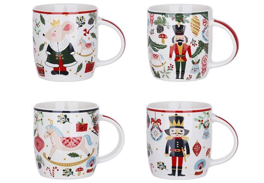 Порцеляновий кухоль Happy Holidays Лускунчик 365 мл, 4 дизайни &ndash; новорічна чашка з зимовими ілюстраціями (Ціна за 1шт) 311-120 фото