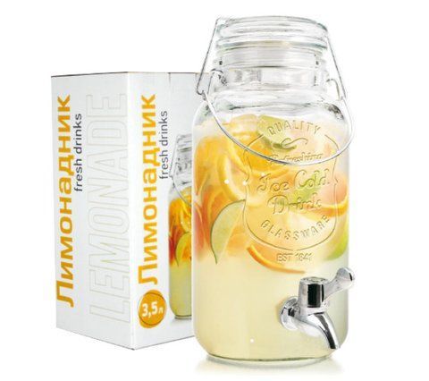 Лимонадник "Fresh Drinks" скляний з краном, 3,5 л 9038 фото