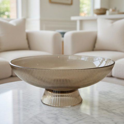 Фруктівниця скляна на ніжці, димчасто-сіра, 25.5 см 992-117 фото