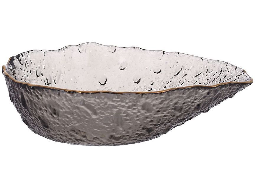 Салатник скляний &ldquo;Drop&rdquo; 16,5&times;12,5&times;4,5 см, димчасто-сірий із золотим обідком 992-059 фото