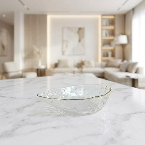 Салатник скляний &ldquo;Drop&rdquo; 16,7&times;12,4&times;5 см, прозорий із золотим обідком 992-057 фото