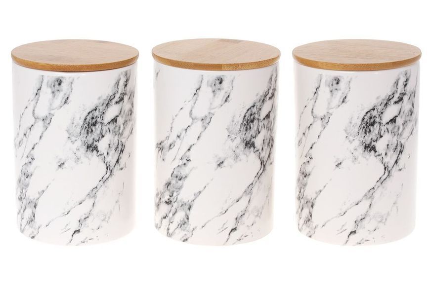 Набір керамічних банок з бамбуковими кришками &ldquo;Marble&rdquo; 800 мл, білий 304-977 фото