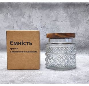 Ємність скляна кругла з дерев&rsquo;яною кришкою, 1100 мл 32259 фото
