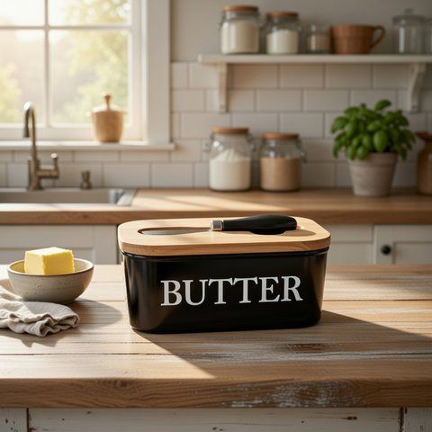 Маслянка керамічна з ножем &ldquo;Butter&rdquo;, чорна, 17.5 см О8030-144-1 фото